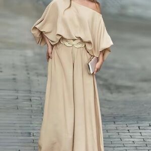Elegant Off-Shoulder Beige Jumpsuit
